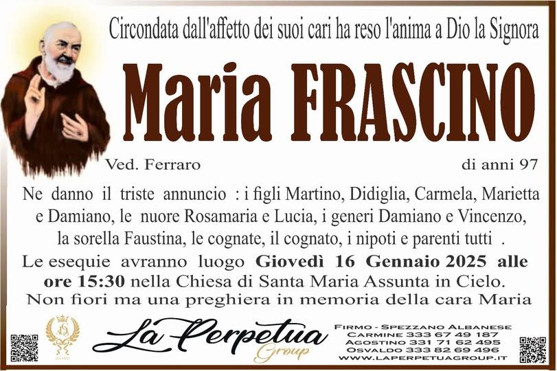 necrologio Maria Frascino