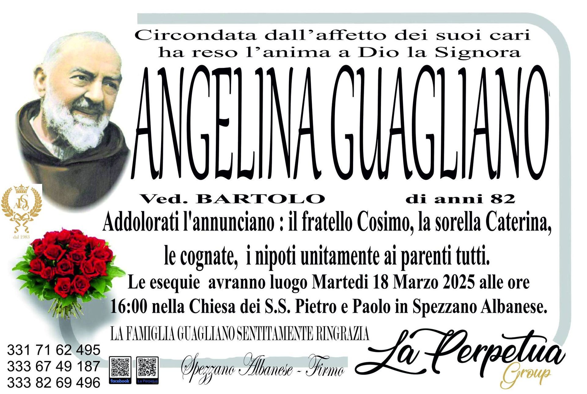necrologio Angelina Guagliano