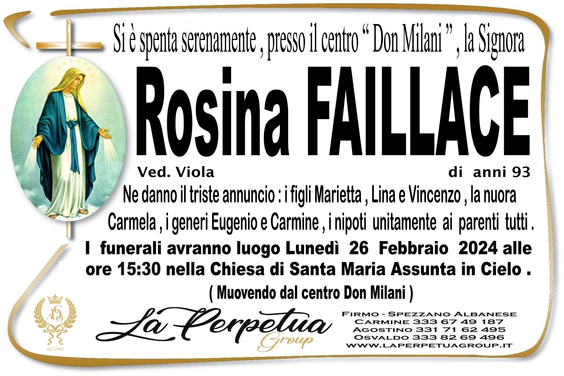 necrologio Rosina Faillace