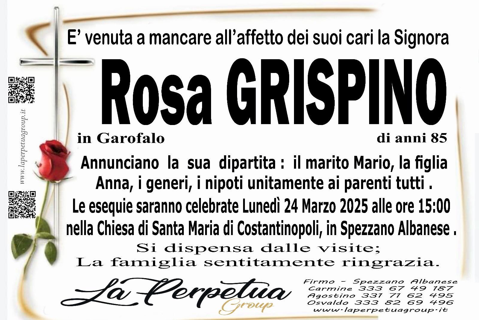 necrologio Rosa Grispino