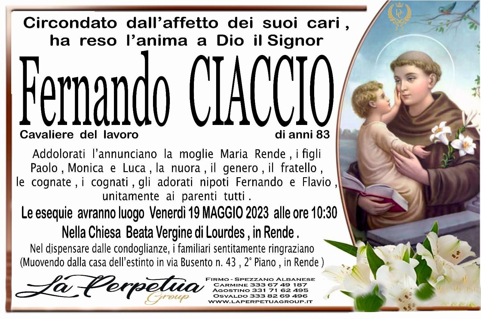 necrologio Fernando Ciaccio