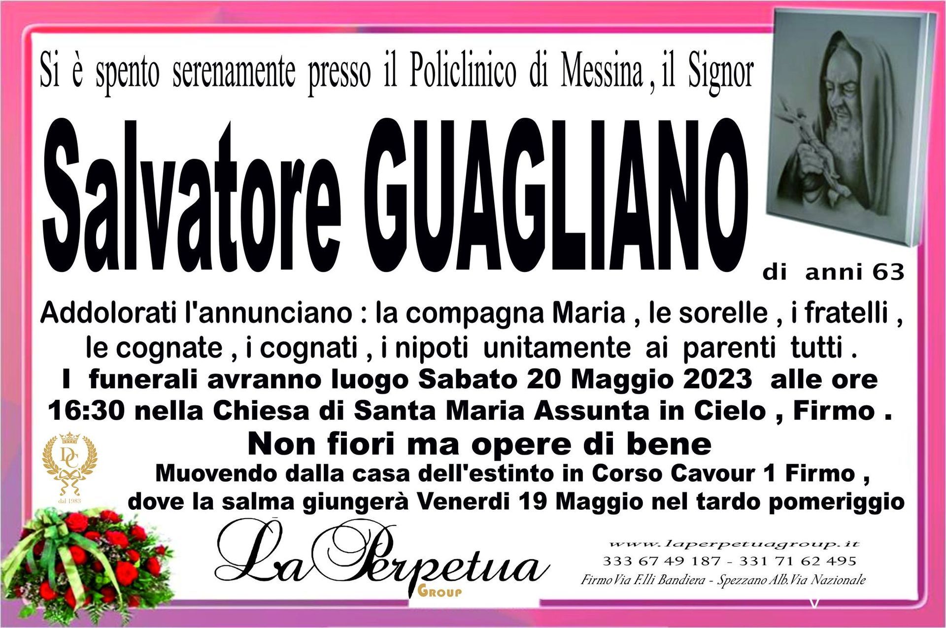 necrologio Salvatore Guagliano