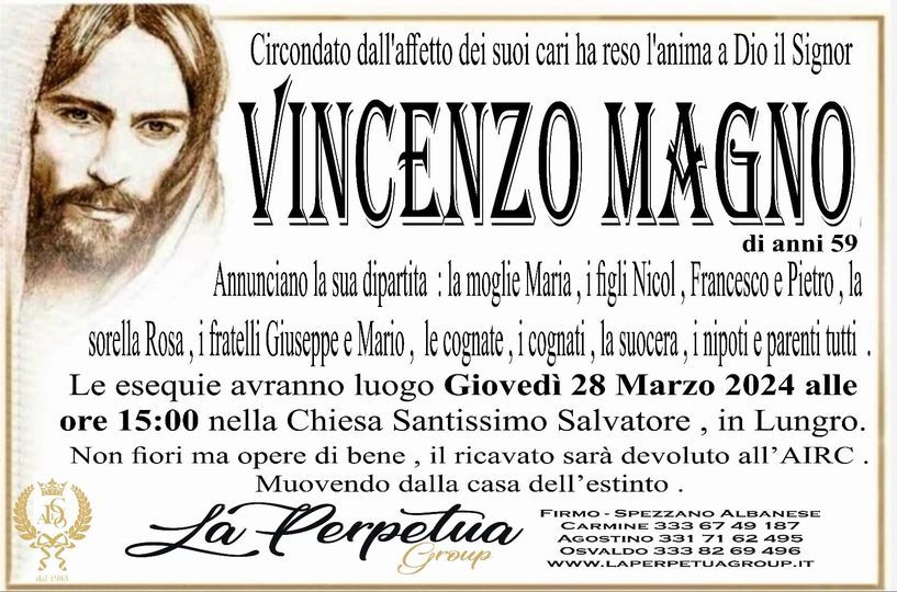 necrologio Vincenzo Magno