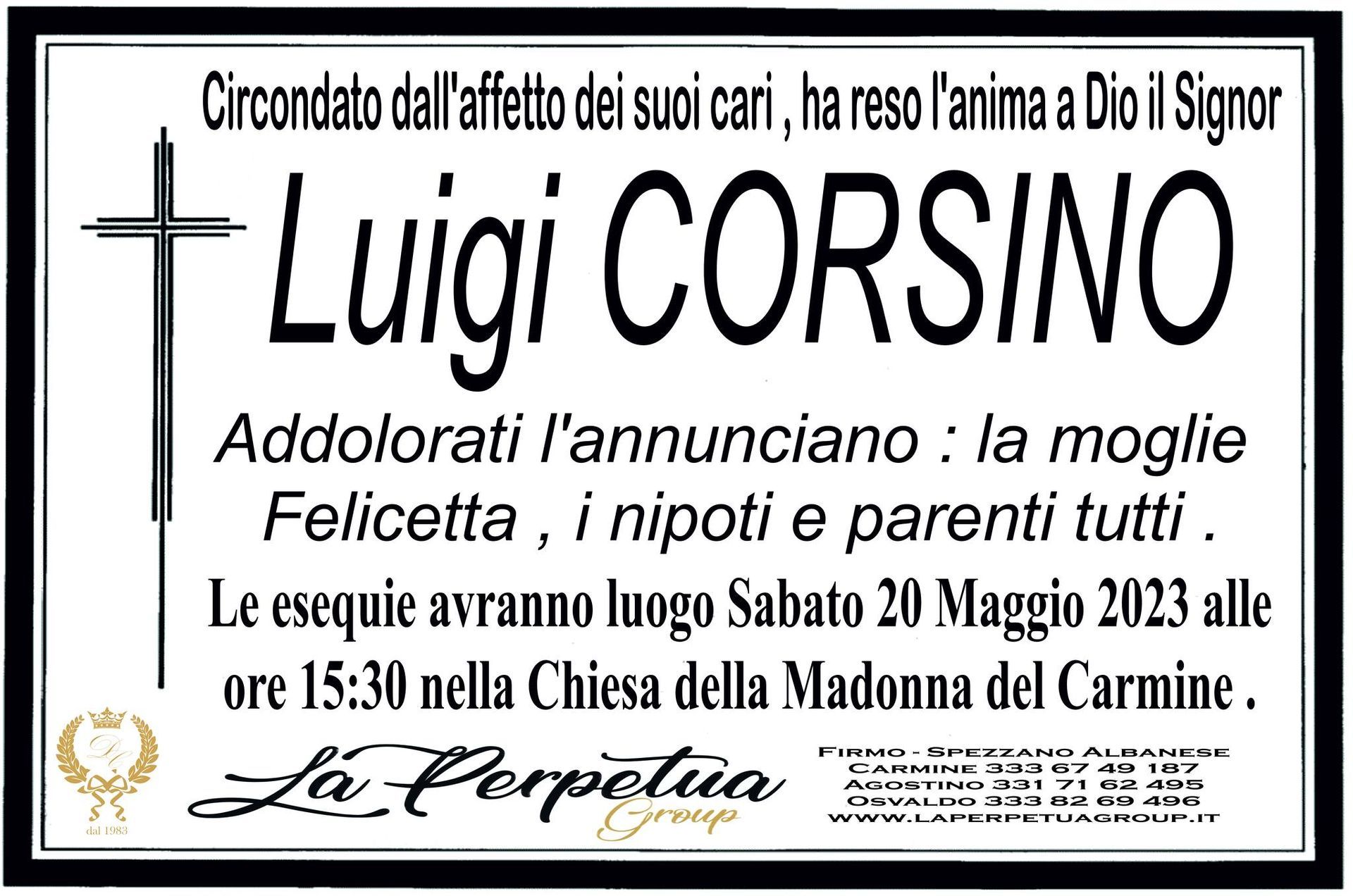 necrologio Luigi Corsino