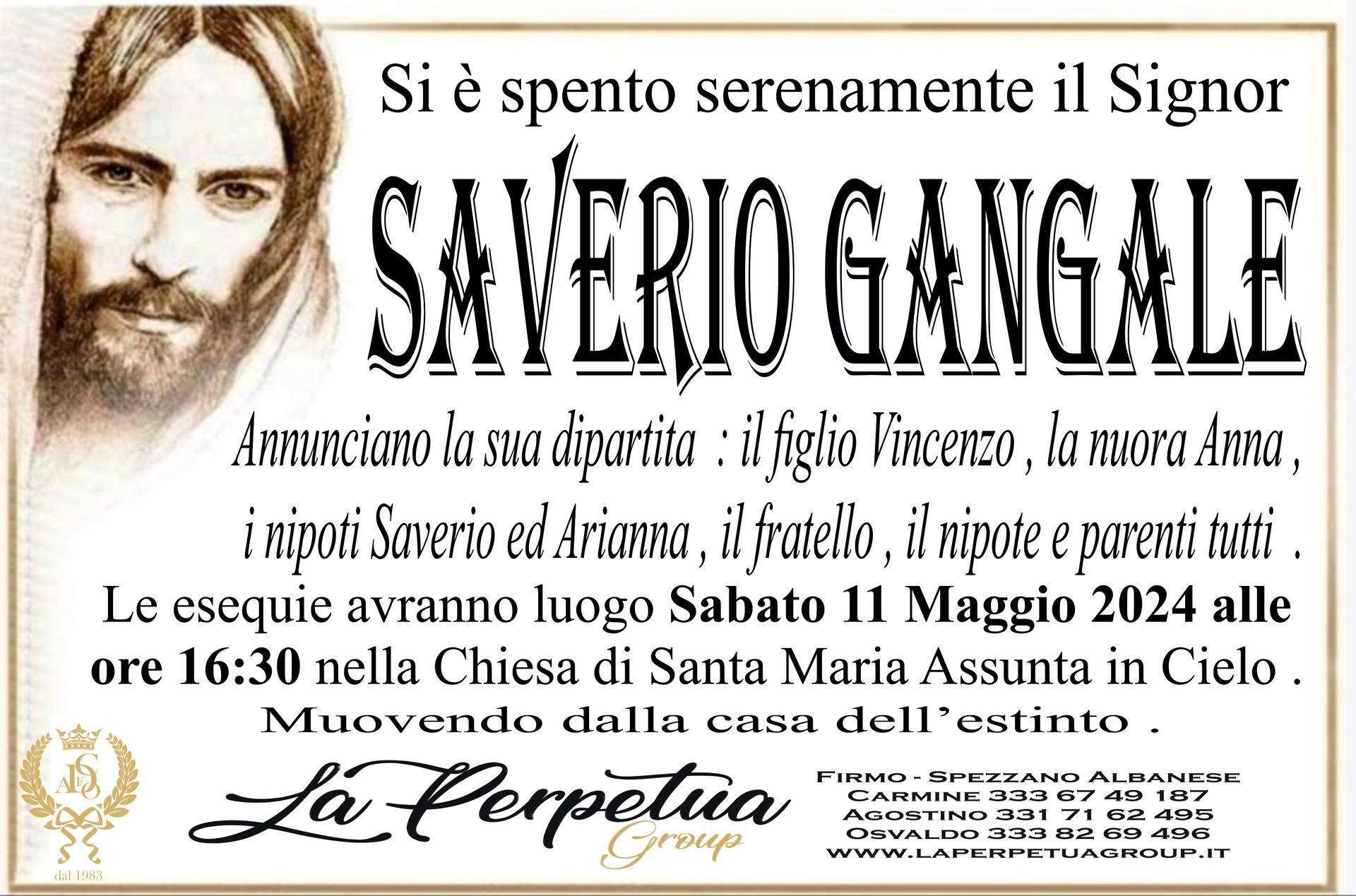 necrologio Saverio Gangale