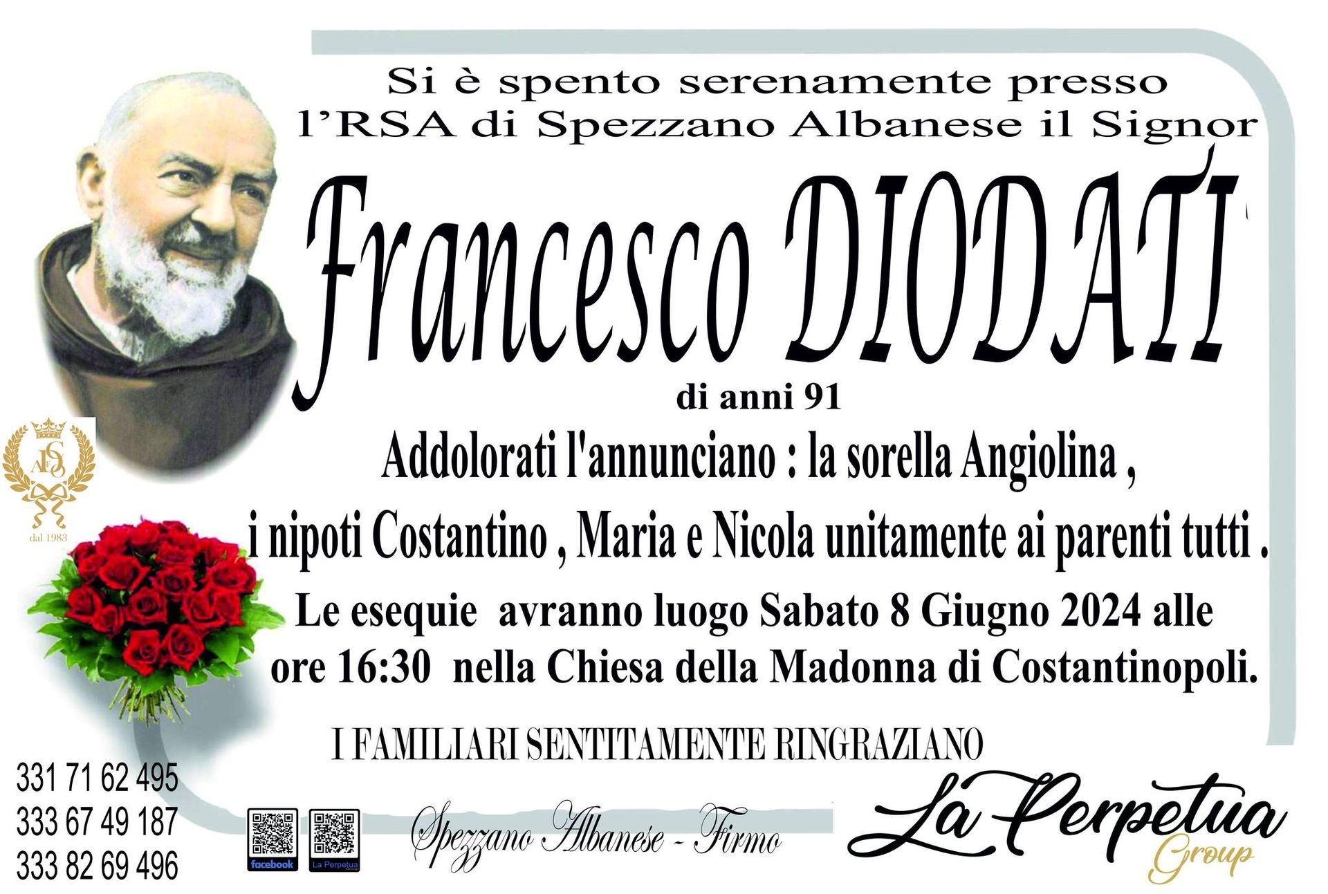 necrologio Francesco Diodati