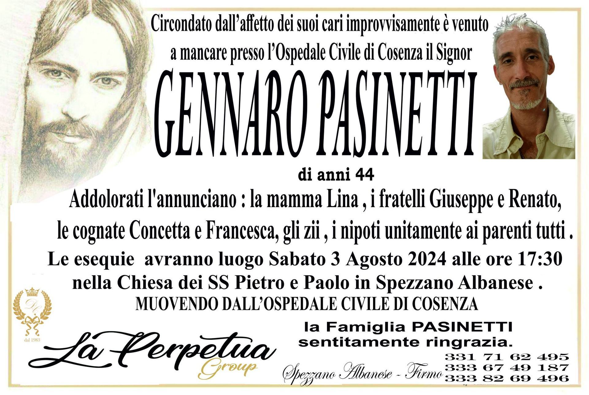 necrologio Gennaro Pasinetti