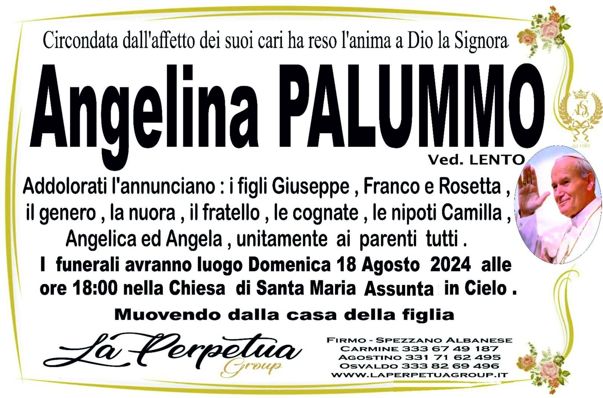 necrologio Angelina Palummo