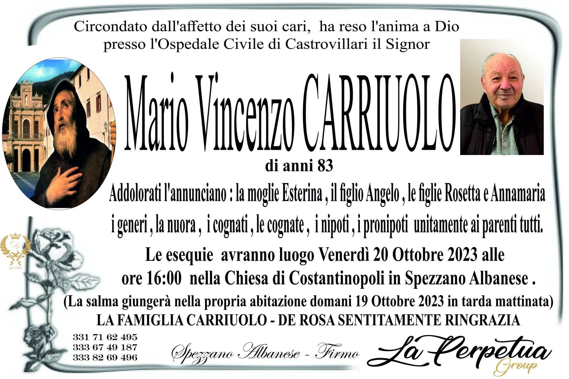 necrologio Mario Vincenzo Carriuolo