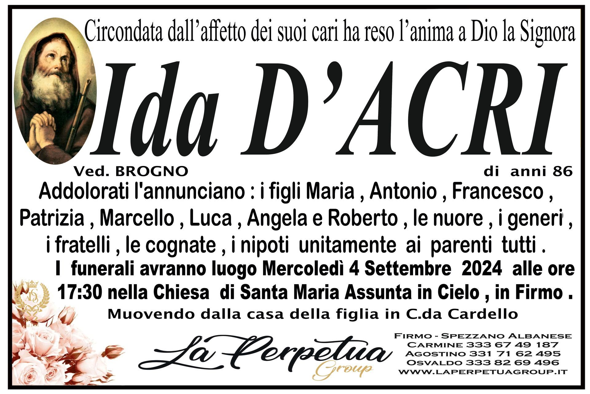 necrologio Ida D'Acri