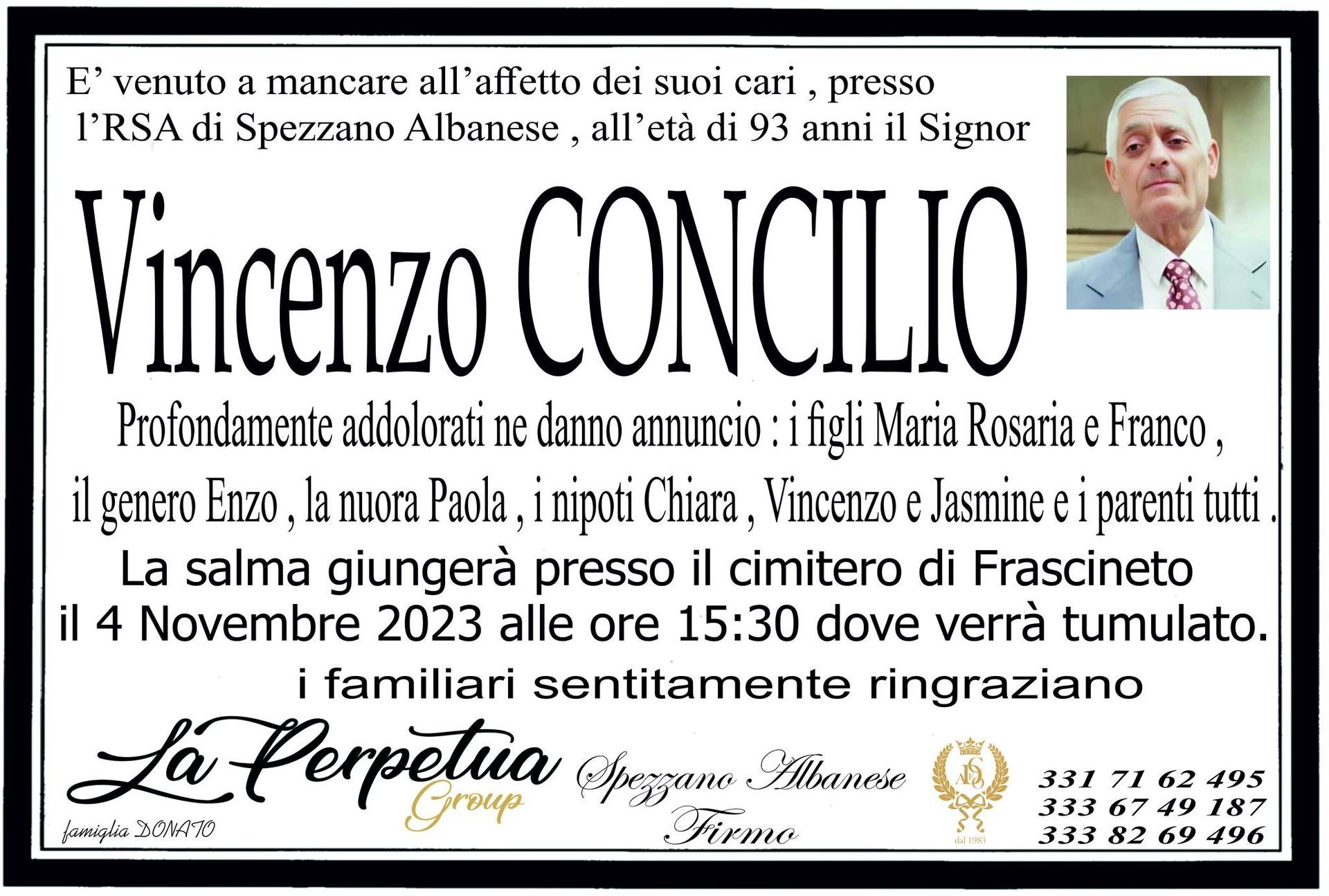 necrologio Vincenzo Concilio