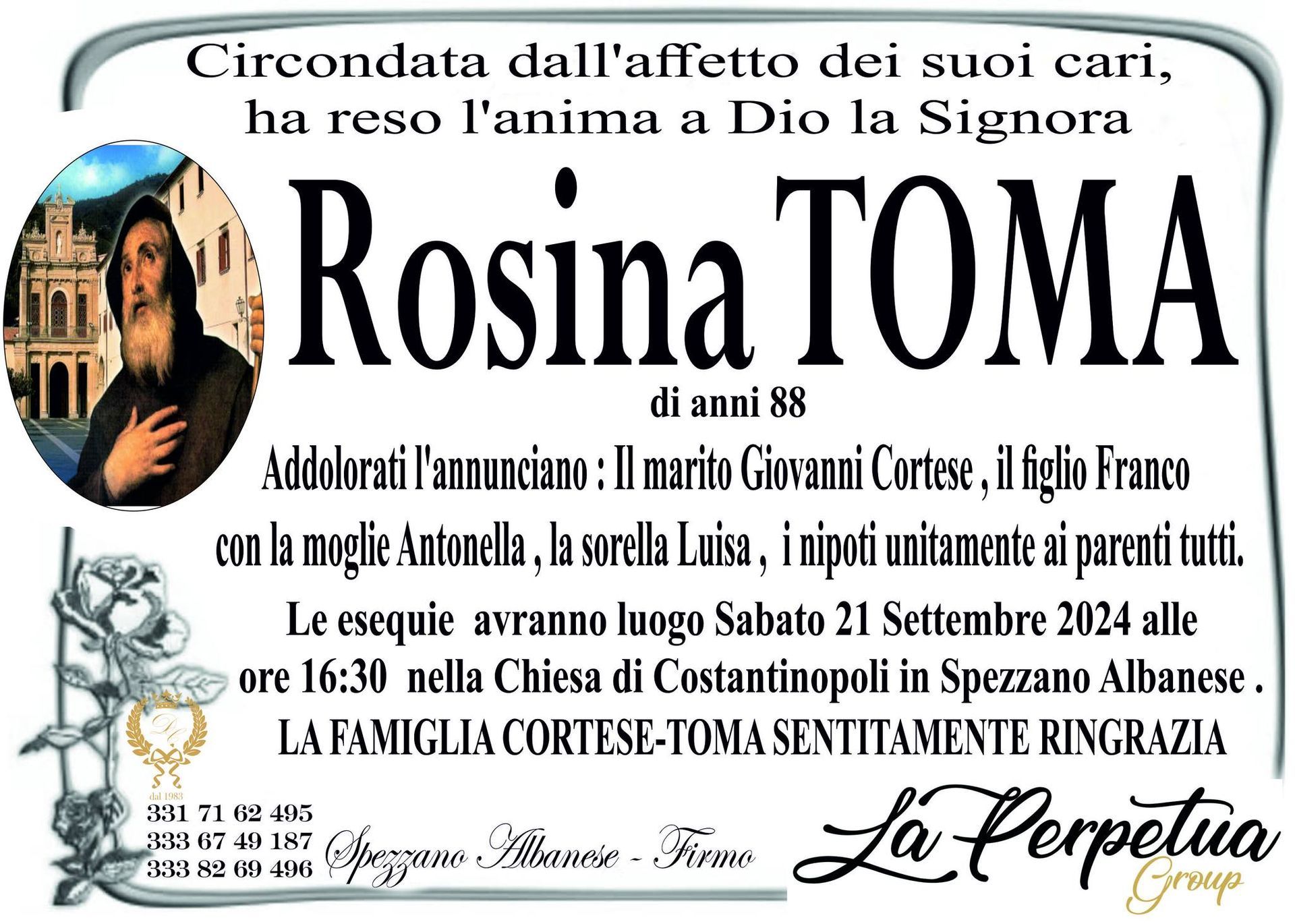 necrologio Rosina Toma