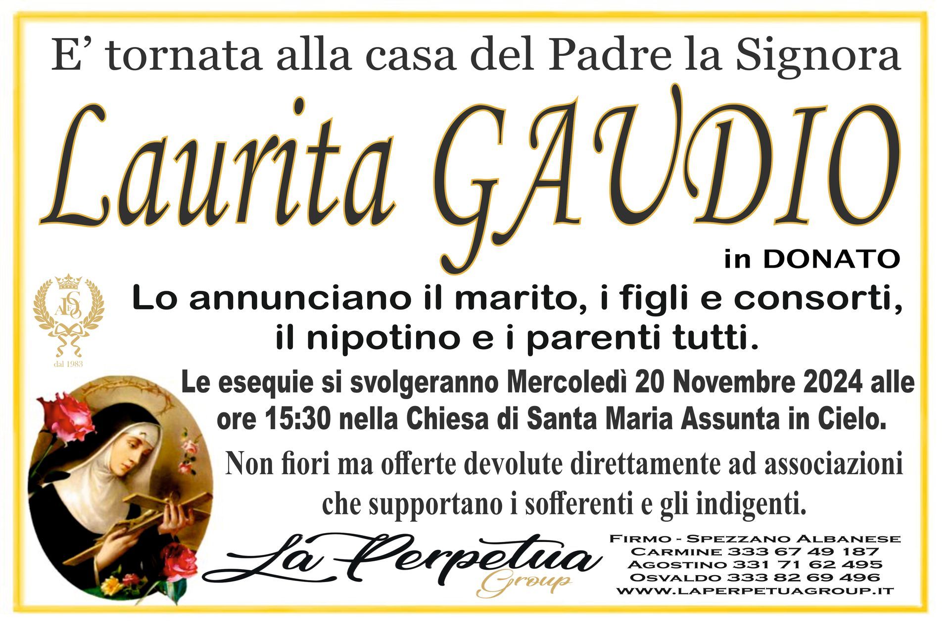 necrologio Laurita Gaudio