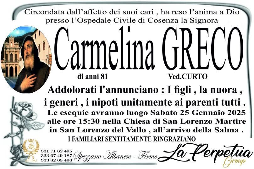 necrologio Carmelina Greco