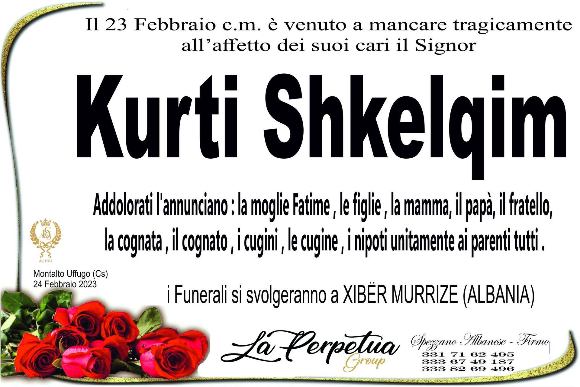 necrologio Kurti Shkelqim