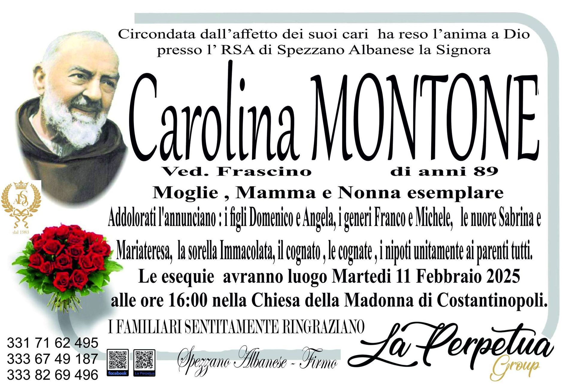necrologio Carolina Montone