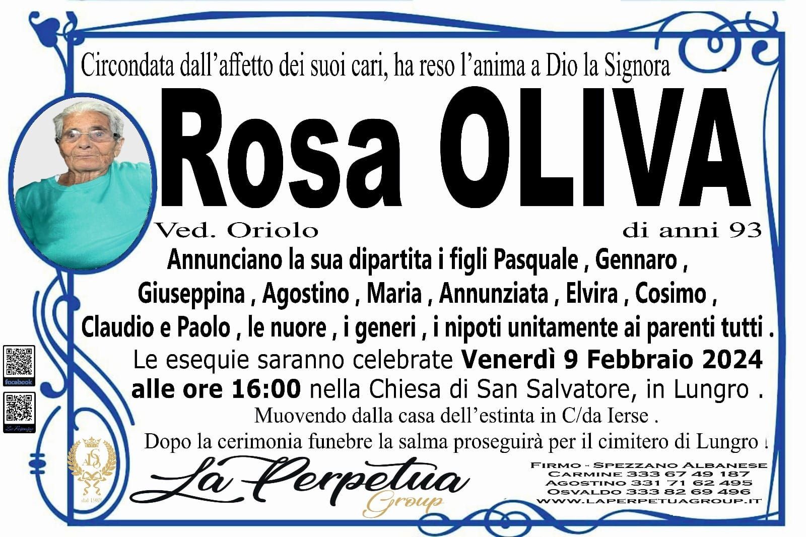 necrologio Rosa Oliva