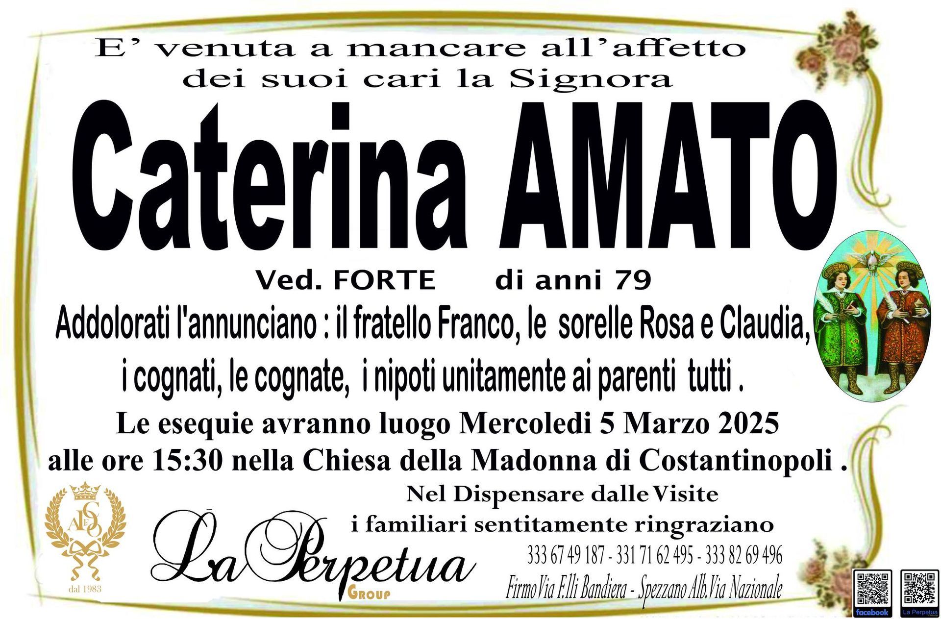 necrologio Caterina Amato