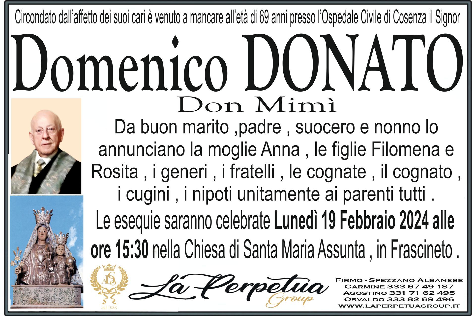 necrologio Domenico Donato