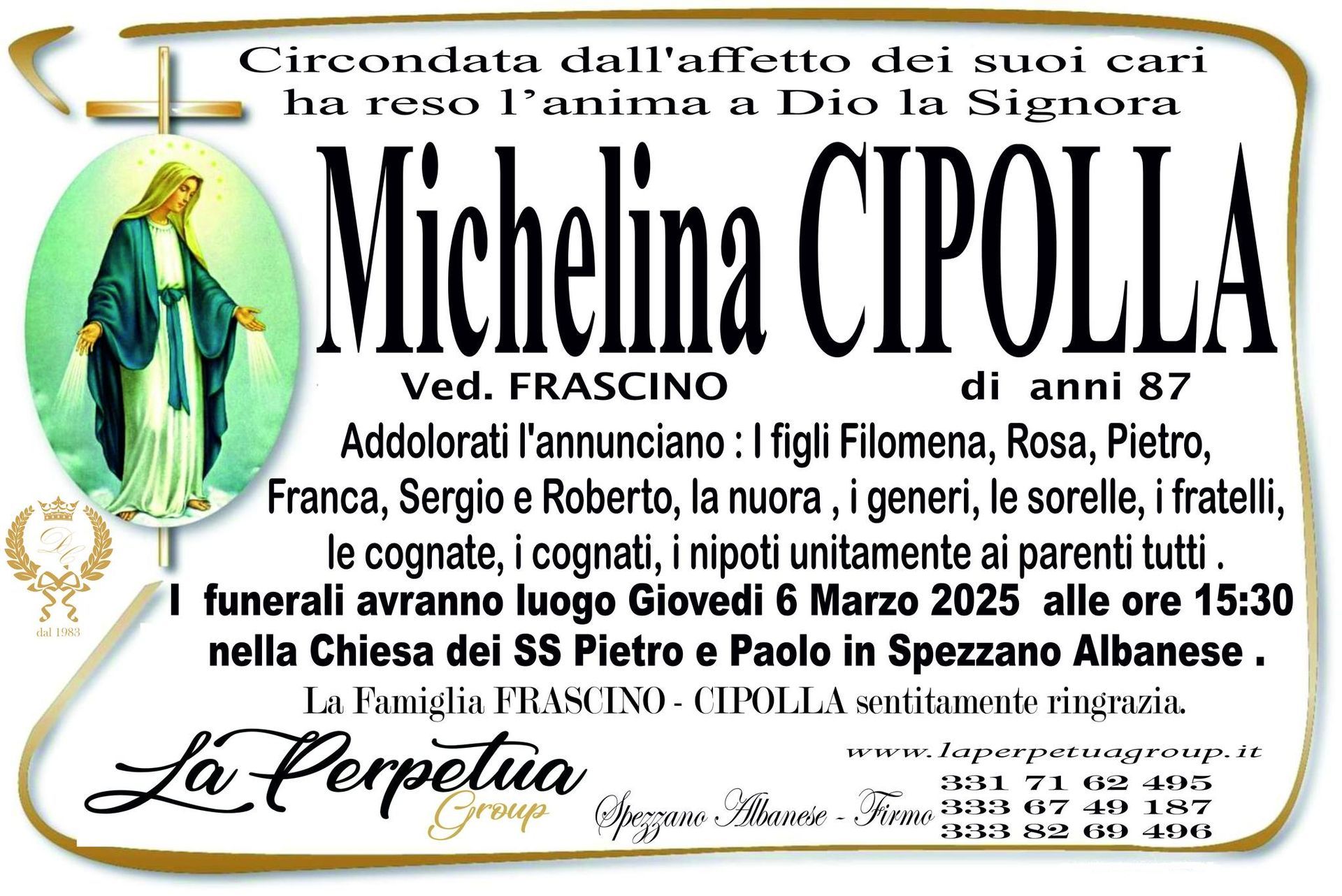 necrologio Michelina Cipolla