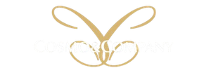 Logo monogramma dorato con farfalle stilizzate o nastri su sfondo bianco