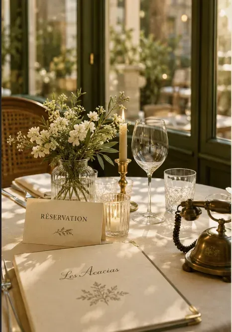 Élégante table à manger dressée avec des fleurs, des bougies, des verres à vin et des marque-places personnalisés près d'une fenêtre