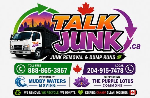 Logo featuring a cartoon green dump truck filled with trash, with the text 