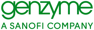A green and white logo for Genzyme a Sanofi company