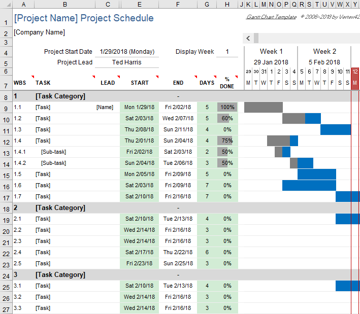 Image of Gantt chart in Excel, image for project management