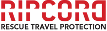 A red and black logo for rescue travel protection