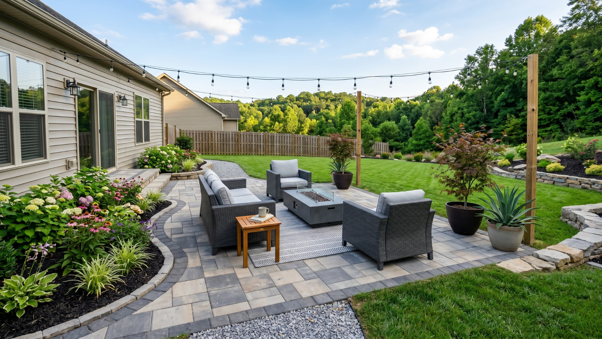 newly installed patio in Union County TN backyard hardscapes