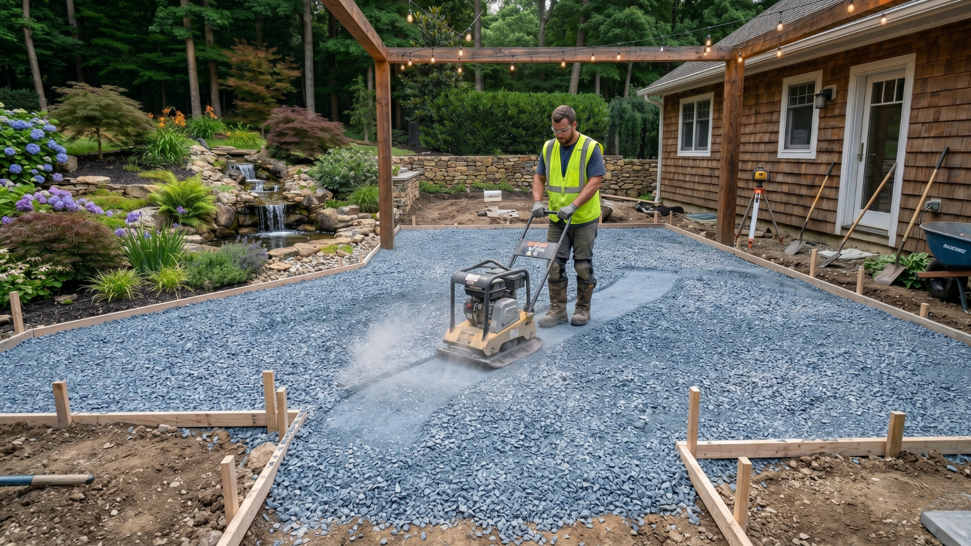 patio base compaction gravel installation hardscape foundation
