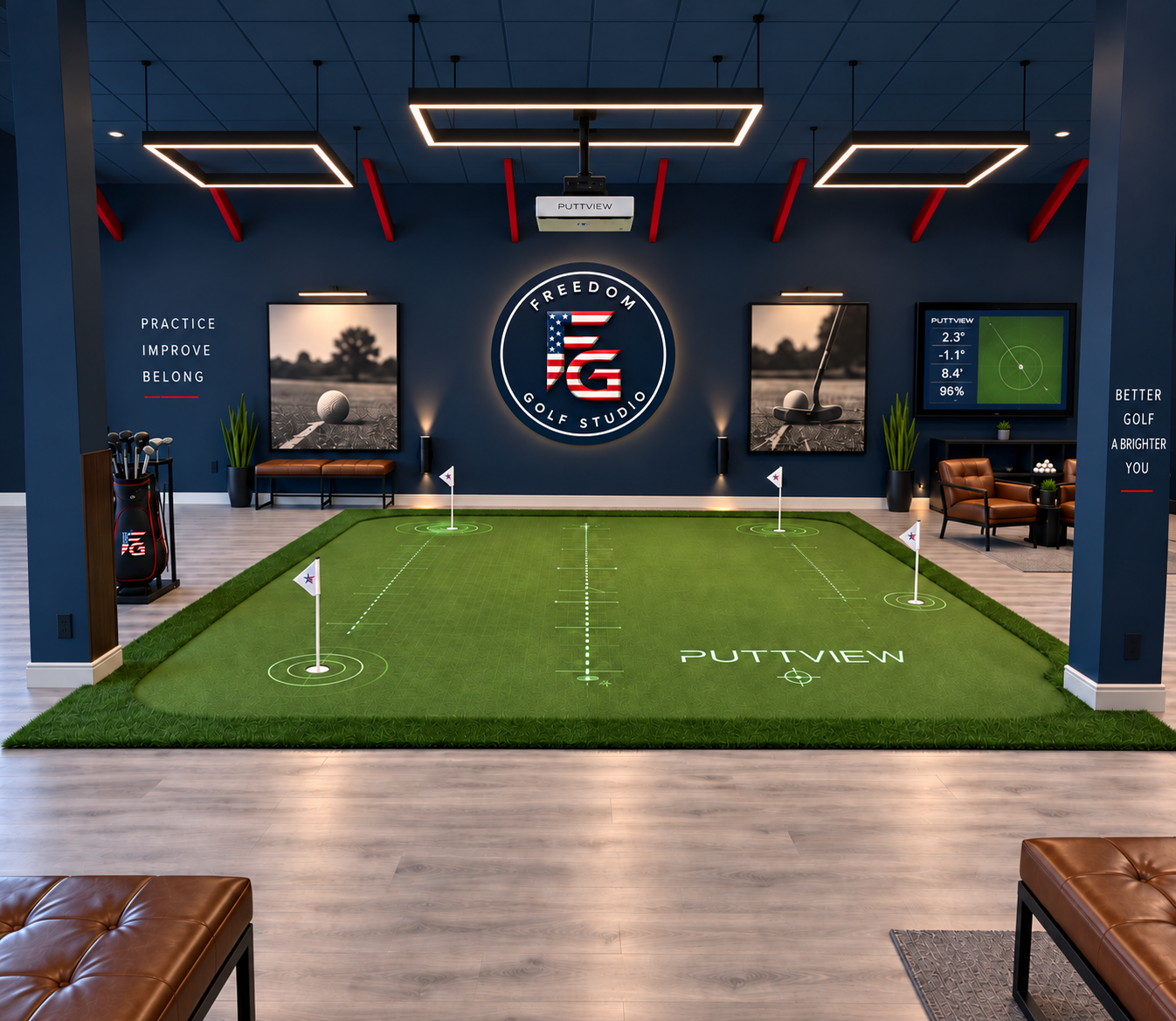 A 500 square foot putting surface with projected lines