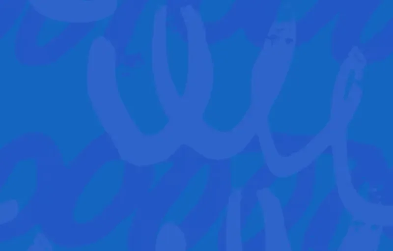 Blue abstract pattern with overlapping doodle shapes on a soft pastel background