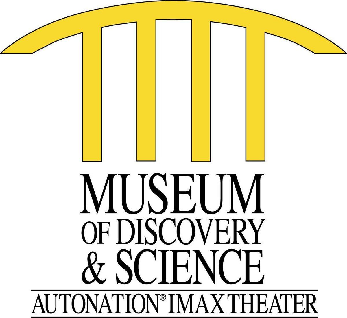Logo: Yellow arch and pillars above text 