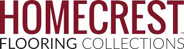 The logo for homecrest flooring collections is red and black.
