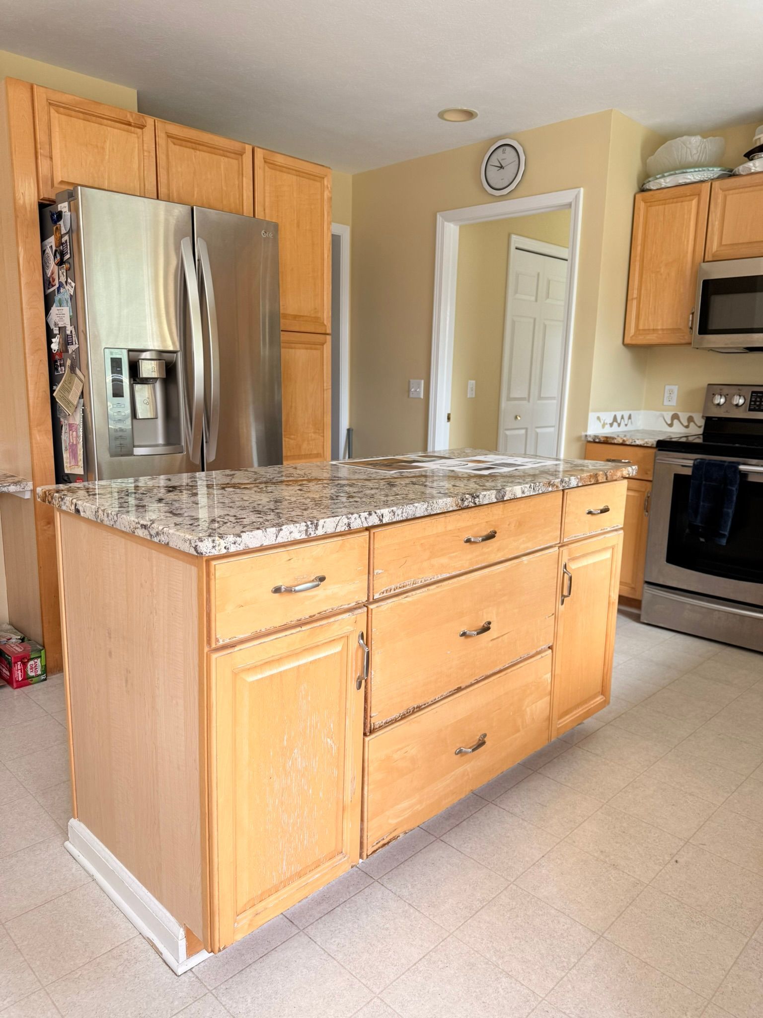 An outdated kitchen island.