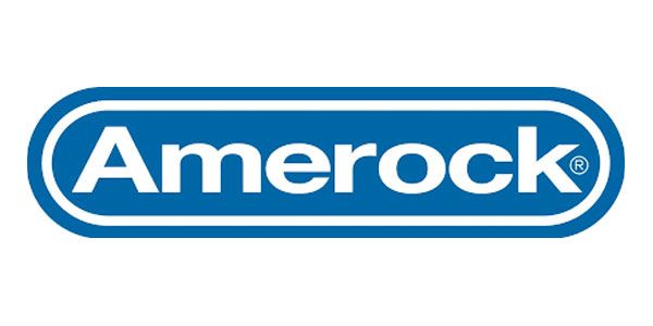 A blue and white logo for amerirock on a white background.