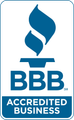 A blue bbb accredited business logo on a white background