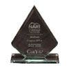 A diamond shaped trophy with a crown on top of it.