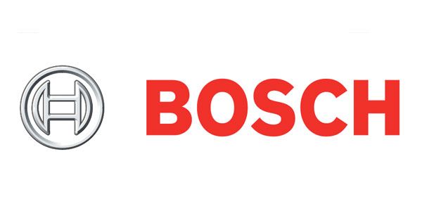 The bosch logo is red and silver on a white background