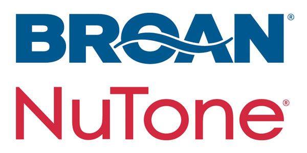 The logo for broan nutone is blue and red.