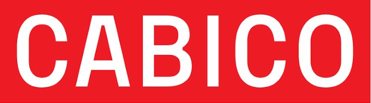 A red and white logo for cabico cabinetry