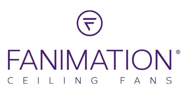 A purple logo for fanimination ceiling fans
