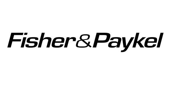 A black and white logo for fisher & paykel on a white background.