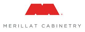 The merillat cabinetry logo is a red m on a white background.