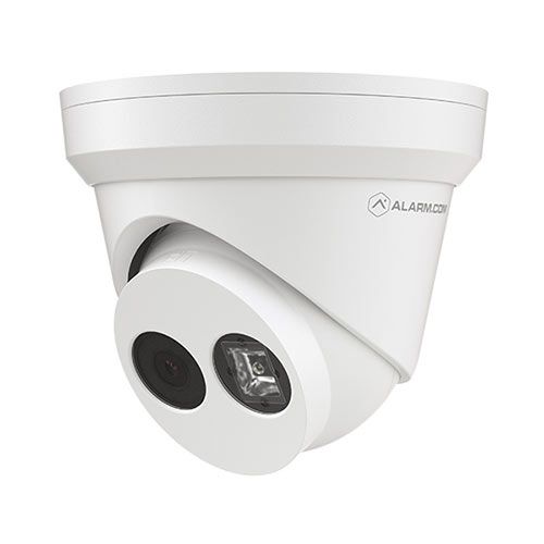 White dome security camera with twin lenses on a ceiling mount