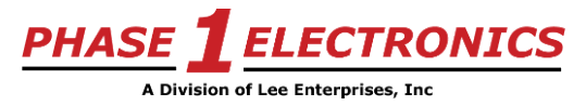 Phase 1 Electronics logo in red and black with “A Division of Lee Enterprises, Inc.” beneath