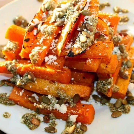 Roasted Butternut Squash Stacks with Sage Pumpkin Seed Pesto