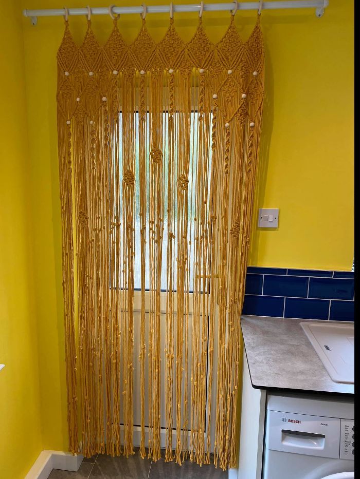 Interior view of macrame curtain